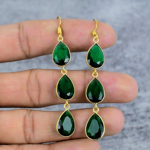 Chrome Diopside Gemstone Handmade 925 Sterling Silver Jewelry Earring For Women - Picture 2 of 4
