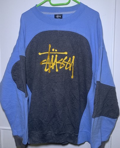 Stussy Sweatshirt Reworked Vintage Jumper Embroidered Grey Blue Size X-Large - Bild 2 von 8