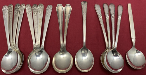 30 CUCCHIAINI GUMBO ZUPPA TONDI placcati argento da antichi a vintage senza monogrammi - Foto 2 di 8