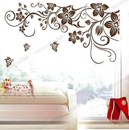 Removable Flower Vine Butterfly Tree Vinyl Wall Stickers Mural Art Decals Brown - Picture 1 of 8