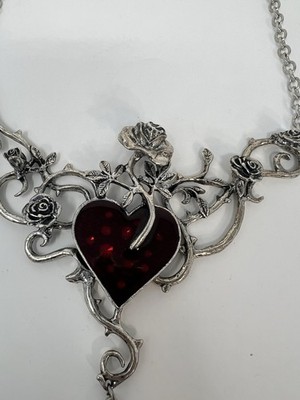 Alchemy Gothic Necklace Bed of Blood Roses Red Enamel Heart