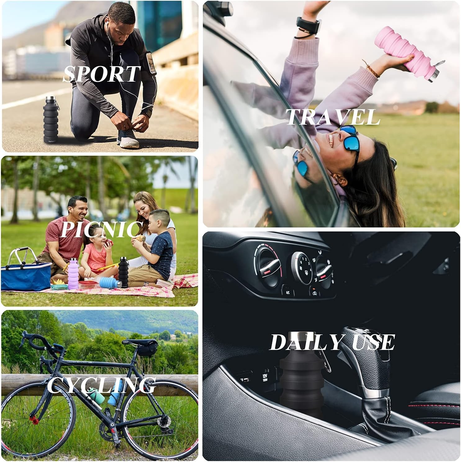 Nefeeko Collapsible Water Bottle BPA Free Silicone for Travel Gym