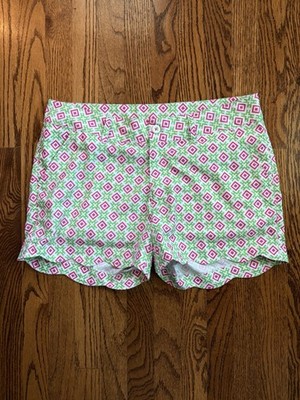 Birdies & Bows Scalloped Golf Shorts Women s Size 10 Pink Green Geometric