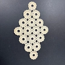 Crochet White Table Runner Lace Floral Circles Handmade 10" x 16" Vtg Retro