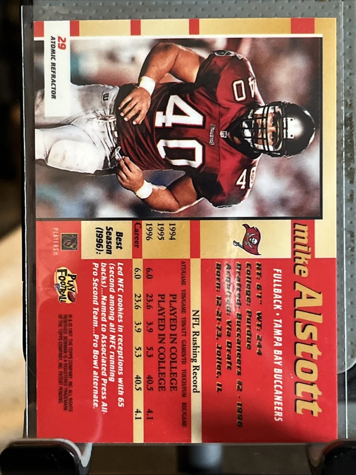 MIKE ALSTOTT 1997 BOWMAN'S BEST FOOTBALL ATOMIC REFRACTOR Q2473 - Image 2 of 3