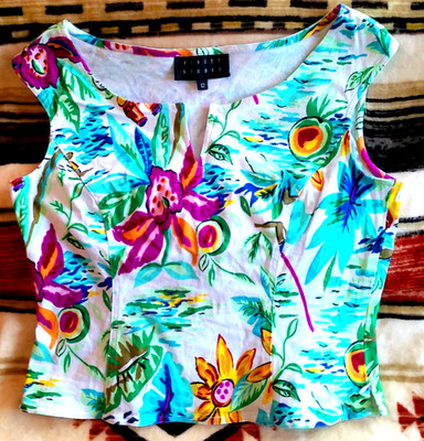 FINITY STUDIO VTG SIZE 12 SLVLESS VIBRANT TROPICAL PRINT NOTCH NECK SIZE ZIPPER