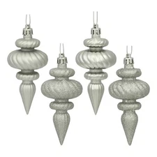 Vickerman 4" 4-finish Finial Christmas Ornaments in Silver (Set of 8)