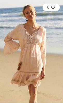 Roller Rabbit Maricruz Dress Cross Stitch Drop Waist Linen Blend Pink Size S