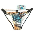 Sinful by Affliction Bikini Bottom Studded Heart Tiger Stripe Rhinestone Blue L