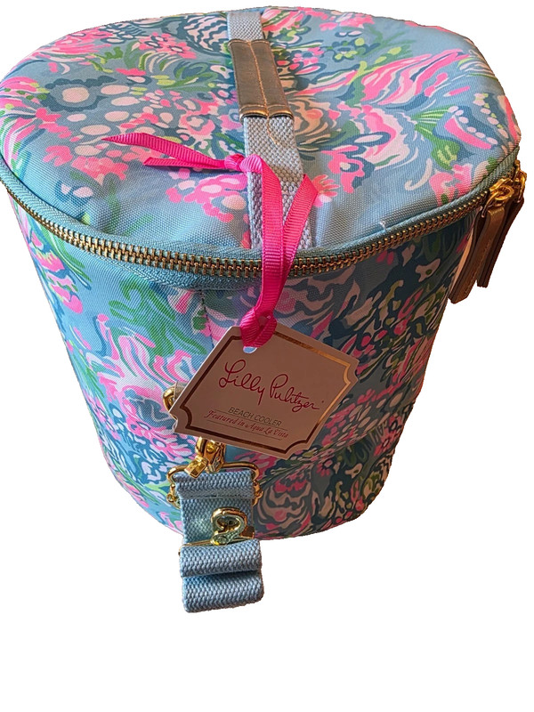Lilly Pulitzer Insulated Beach Cooler Bag Canvas EVA Neon Aqua La Vista NWT