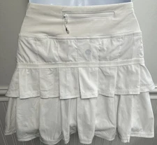 LULULEMON Back On Track White Ruffle Athletic Skirt Skort 8 Mini Layered Tiered