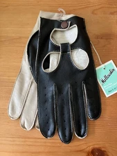 Mellowskin Men's Driving  Gloves Comfortable Black/Beige clr L fits 10-10 1/2-11