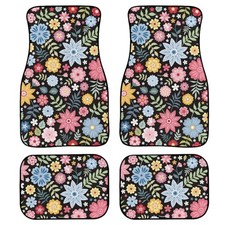 Vibrant Ditsy Floral Pattern Floor Mats for Cars Universal Cute Colorful Flow...