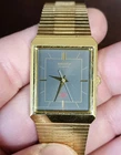 Vintage Seiko 5 Tank Watch Mens Black Dial Gold Tone Rectangle New Battery