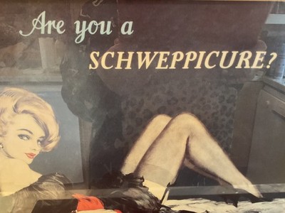 Vintage Schweppes Farbdruck / im Rahmen / Glamourös 58cm x 48cm