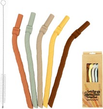 5 Pcs Wide Silicone Straws Set  Reusable  Bendable  BPA-Free, Dishwasher Safe