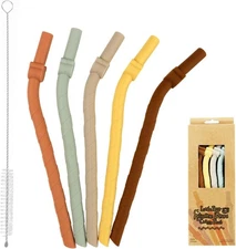 5 Pcs Wide Silicone Straws Set | Reusable & Bendable | BPA-Free, Dishwasher Safe