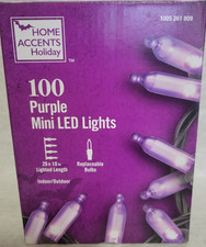 Home Accents 100 Purple Mini LED Lights on Black Wire Halloween New
