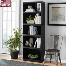 5-Shelf Bookcase Adjustable Storage Unit Sturdy Assembly Secure Wall Attachment