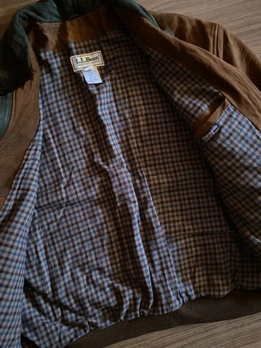 Vintage LL BEAN Leather Suede Bomber Jacket Flannel Lined USA Made image 4