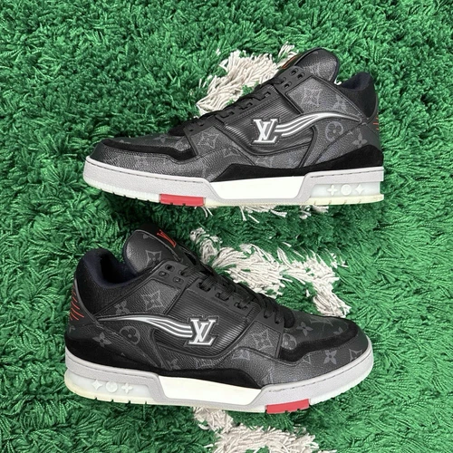 Size 10LV / 11M - Louis Vuitton Trainer Monogram Eclipse Black Red - Super Clean