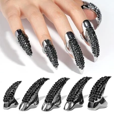 10 Pcs Halloween Costume Claws Fake Nails Ring Set, 3 Sizes Crystal Full Finger 
