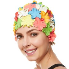 BEEMO Floral Petal Ladies Bathing Swim Cap Women Retro Swim Hat Long/Short Hair