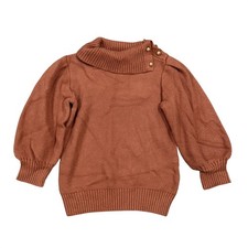 Janie and Jack Girls Brown Cowl Neck Button Detail Puff Sleeve Knit Sweater Sz 8