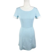 Smak Parlour Retro Dress Women Extra Small Blue White Mini Short Sleeve Casual