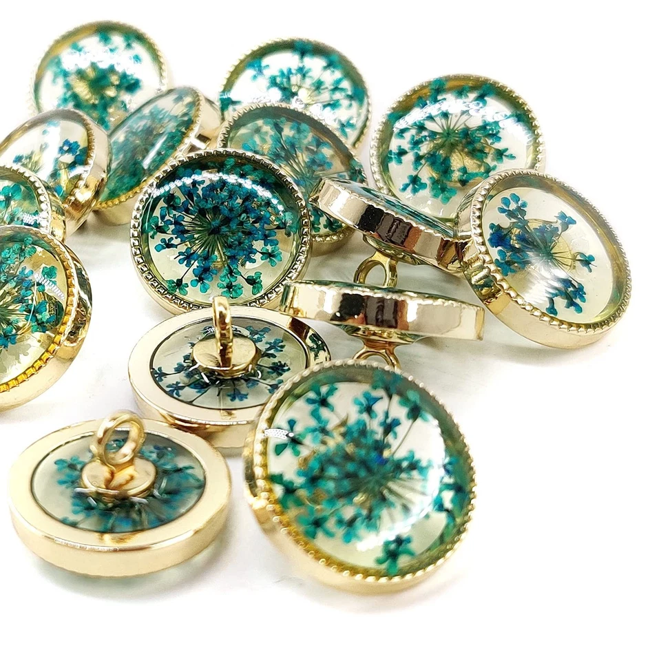 Cyan-Blue Flower Inclusion Glass Sewing Shank Buttons 20 Pcs - 18mm, 23/32" - Image 4 of 4