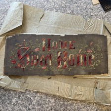 Antique c1900 Hand Stitched Home Sweet Home Needlepoint Panel Victorian Folk Art