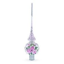 Pink Flowers Bouquet on Silver Mouth Blown Glass Tree Topper 11 Inches