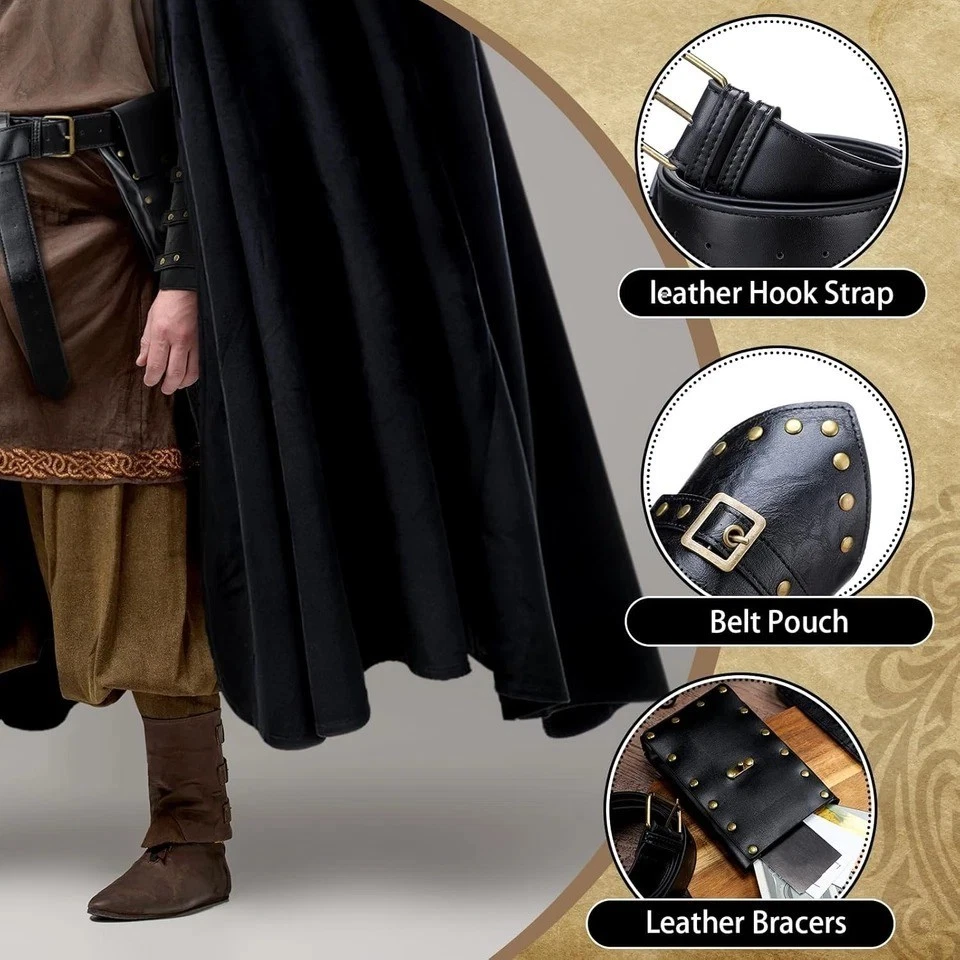 6 Pcs Halloween Men'S Viking Costume Set Medieval Viking Fur Cape Cloak Renaissa - Image 4 of 4