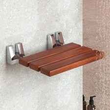 Teak Folding Shower Seat Wall Mounted Fold Down 16 Inch Stainless Steel 330lb