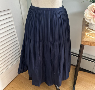 ELLEN TRACY Womens Skirt 10 Blue Pleated Midi Full A-Line Modest Preppy Capsule