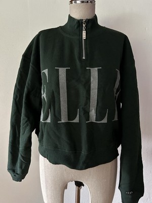 Vintage ELLE Cache Pullover Sweatshirt Women s One Size Black Logo 1/4 Zip Coat