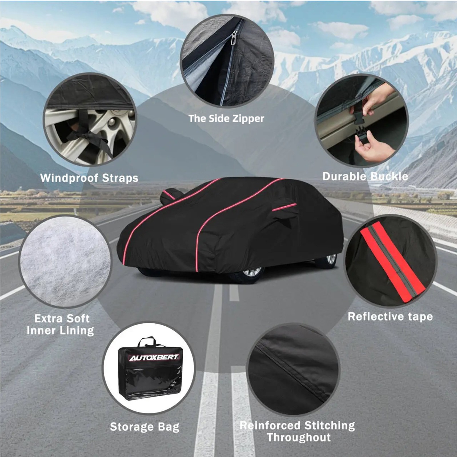 6-Layers Full Car Cover Waterproof All Weather Protection Anti-UV Cotton Lining