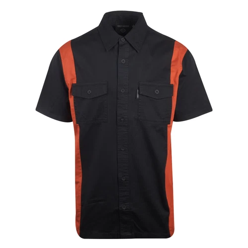 Harley-Davidson Men's Black Orange Vertical Tone Staple S/S Woven Shirt (S37A)