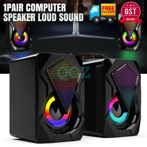 Computer Speaker Loud Sound with LED RGB Light for PC Laptop Stereo Desktop X2 - Picture 1 of 11