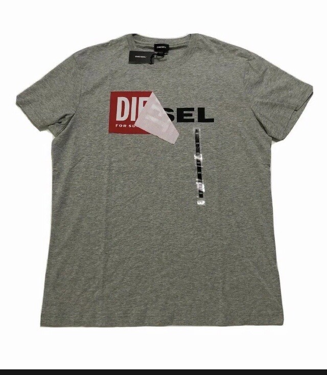関税込【DIESEL】Diegos K44 short sleeve T-shirt★Grey★ロゴ NWT Diesel T-Diego QA Logo Tee T-shirt Size XL Gray Red