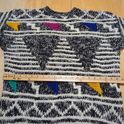 Permit Vintage Herren Pullover Gr. M Geometrisch Schwarz Weiß Acryl Dreieck Muster - Bild 9 von 17