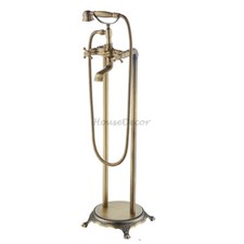 Antique Brass Bathroom Floor Mount Free Standing Bathtub Filler Tap Mixer Shower