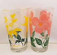Vintage Swanky Swig Boscul Peanut Butter 8 oz Floral Glasses ~ Set of 2 ~ *Flaws