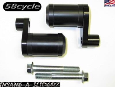 09-12 ZX6R BLACK Delrin NO CUT Frame Sliders Savers Crash Protectors 2007 2008