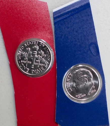 2018 P and D Roosevelt Dime 2 Coins from US Mint Set BU Cellos Ten Cents Two 10c