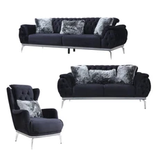 Bashamalo Black Fabric Tufted Sofa Bed/Loveseat/Armchair