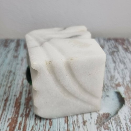 Marble Owl Face Green Googly Eyes Paperweight White Vintage Young Dragon Armor - Picture 3 of 9