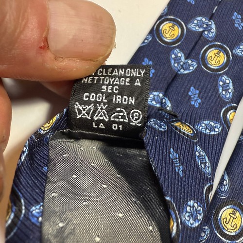 Corbata de seda azul para hombre Gianfranco Ferré con estampado de ancla hecha a mano en Italia - Imagen 6 de 9