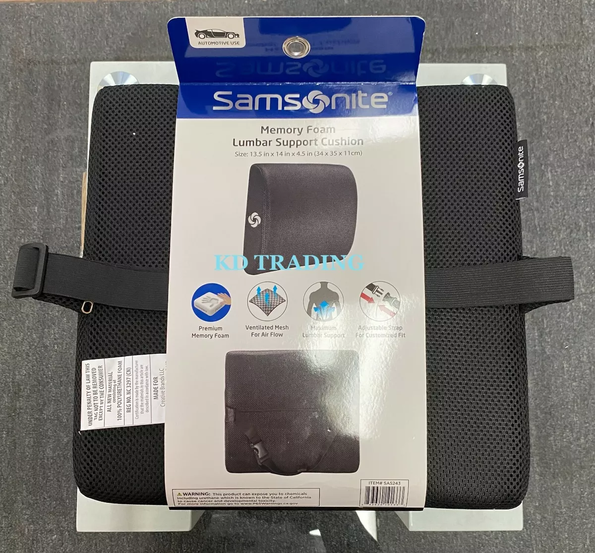 SAMSONITE, Ergonomic Lumbar Support Pillow for Chair