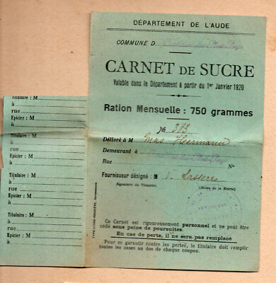 Aude(11) Rationierungskarte 1920 RATIONIERUNGSKARTE ZUCKER P44360